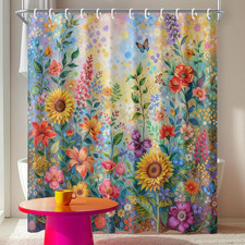 Colorful Floral Shower Curtain 70.8X70.8 Inch with Hooks Vibrant Flower Pattern — custom printed polyester bath curtain