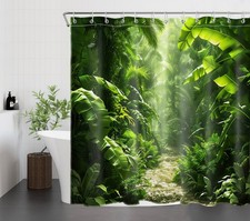 Tropical Rainforest Nature Plant Green Shower Curtain Bathroom Accessories Set — custom printed polyester bath curtain