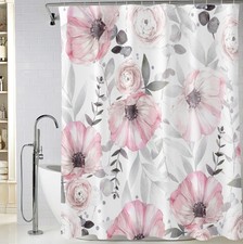BIVINAR Tender Pink Floral Shower Curtain, Waterproof Fabric Watercolor Flowe... — custom printed polyester bath curtain