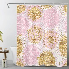 Farmhouse Pink and Gold Dahlia Floral Shower Curtain Set for Bathroom Decor — custom printed polyester bath curtain