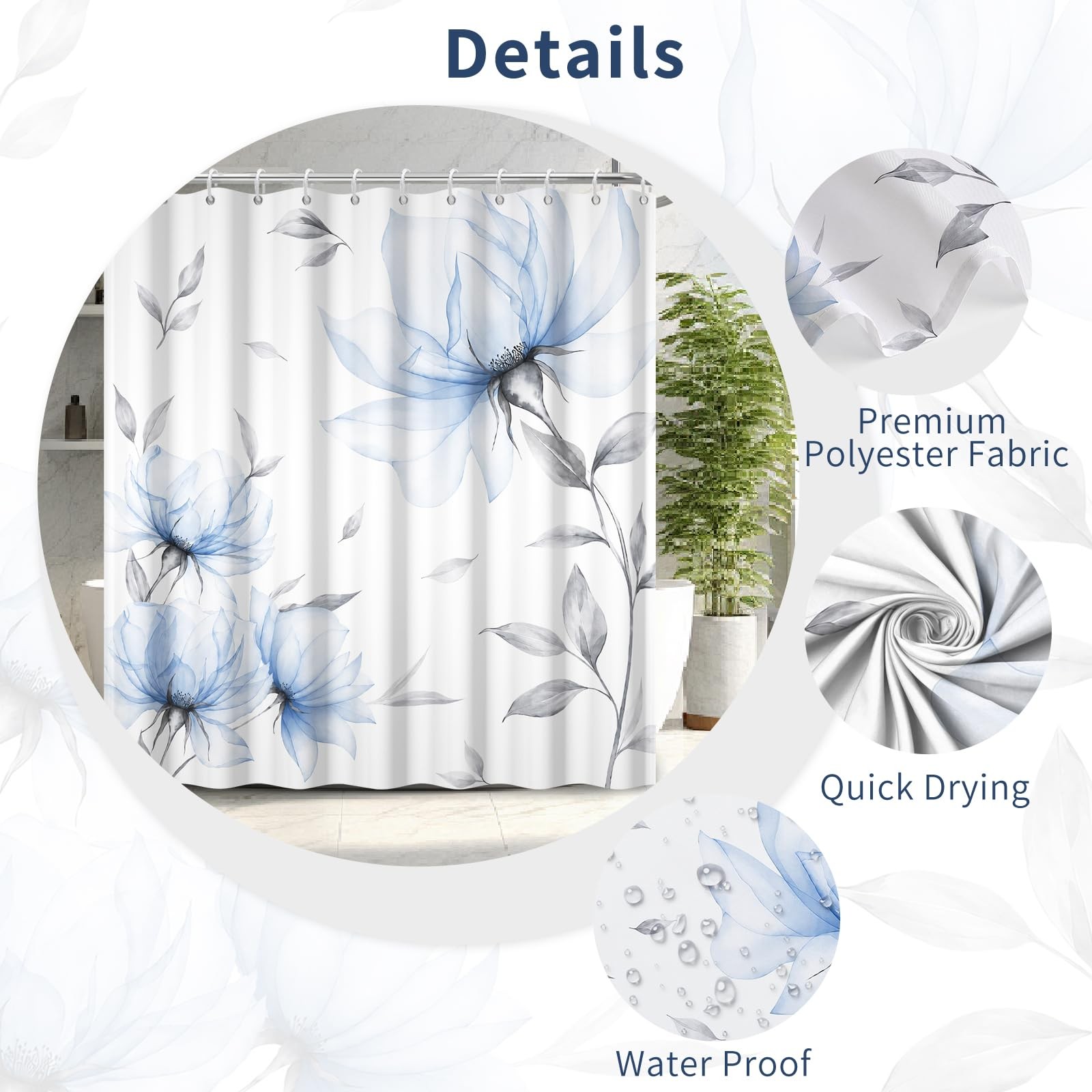 Custom Printed Bath Curtain — custom printed polyester bath curtain detail view