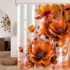 Floral Shower Curtain Set for Bathroom 72" Wx72 L 72"W x 72"L (Pack of 1) Orange — custom printed polyester bath curtain