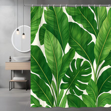 Green Tropical Leaves Shower Curtain - Waterproof & Stylish Decor — custom printed polyester bath curtain