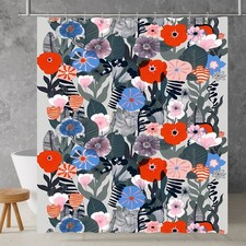 Scandinavian Floral Shower Curtain Waterproof Fabric Polyester Bath Decor Custom — custom printed polyester bath curtain