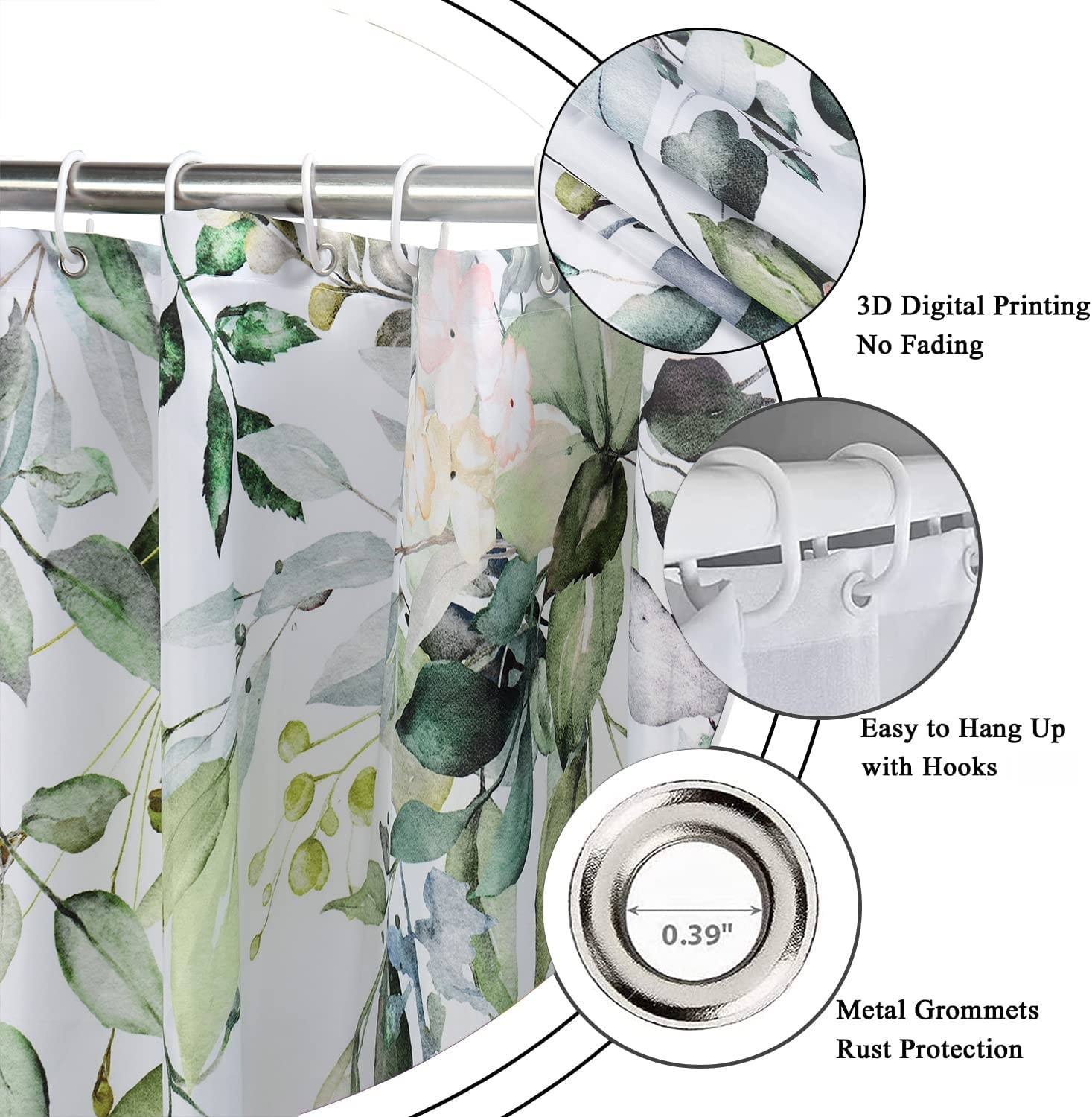 Custom Printed Bath Curtain — custom printed polyester bath curtain detail view