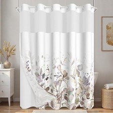 Watercolor Botanical Leaf Shower Curtain with Snap in Liner - Botanical-3 — custom printed polyester bath curtain
