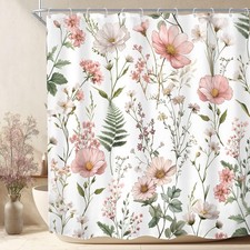 Pink Shower Curtain, 72" x 72" Floral Flower Cute Watercolor Design with Wild... — custom printed polyester bath curtain