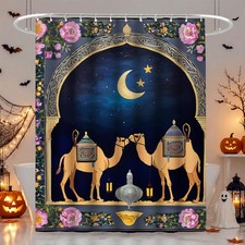 1PC Waterproof Shower Curtain Camel and Night Moon Pattern for Bathroom Decor — custom printed polyester bath curtain