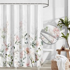72x72 Inch Aesthetic Blooming White Floral Pink Flowers Birds Shower Curtain — custom printed polyester bath curtain
