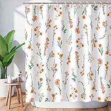 Floral Shower Curtain 72"x72" Orange Flower Bathroom Decor - Includes 12 Hooks — custom printed polyester bath curtain