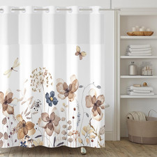 Wild Flower No Hook Shower Curtain,Double-Layered Shower Curtain with Snap-In Li — custom printed polyester bath curtain