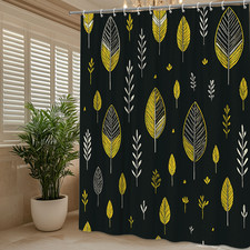 Decorative Yellow Leaf Shower Curtain on Black Background — custom printed polyester bath curtain