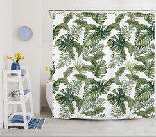 Summer Tropical Green Palm Leaf Botanical Shower Curtain Set for Bathroom Decor — custom printed polyester bath curtain