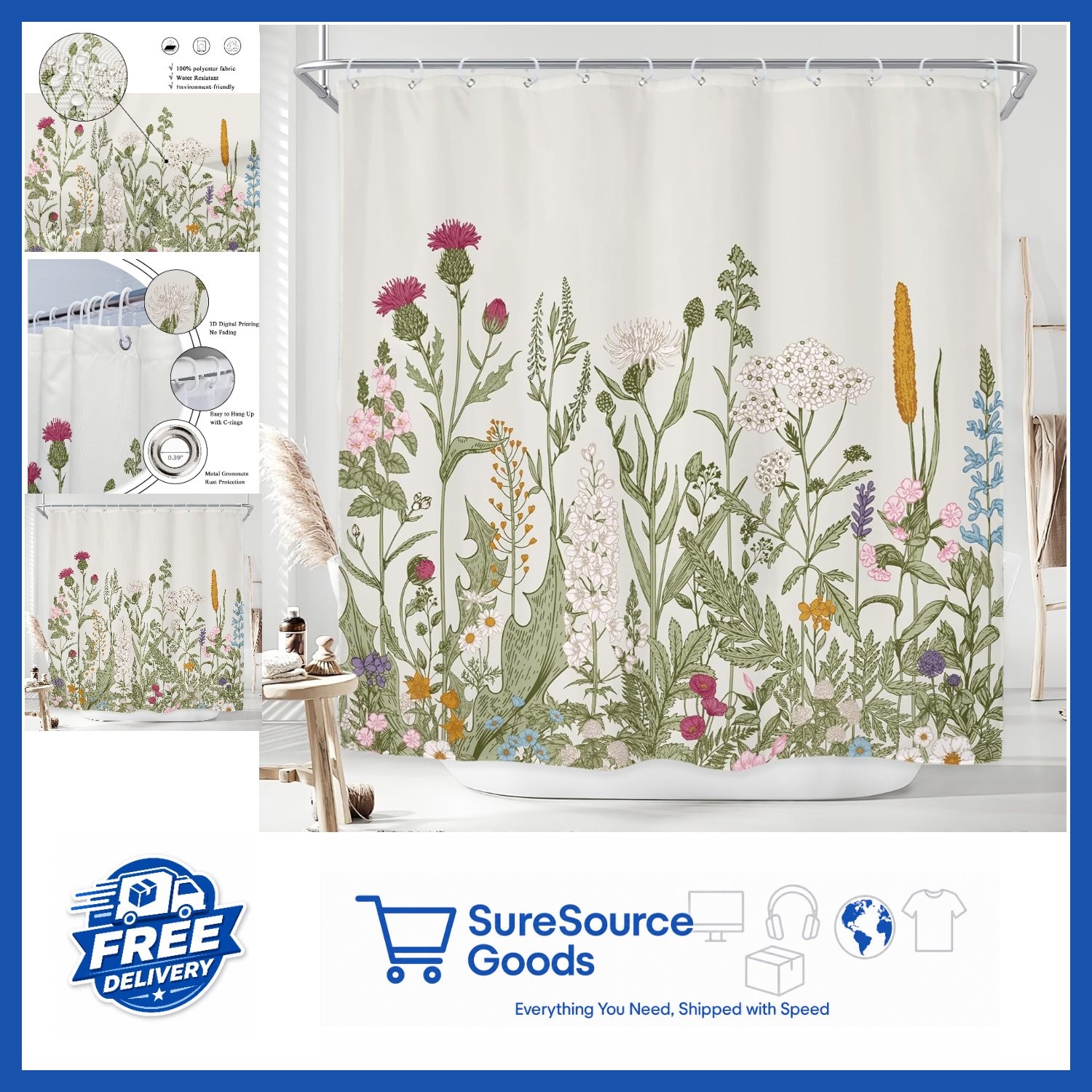 Custom Printed Bath Curtain — custom printed polyester bath curtain