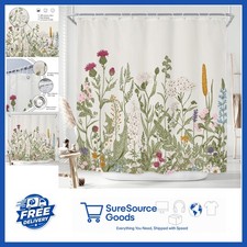 Wildflower Botanical Shower Curtain 72x72 Inch Floral Green Waterproof Hooks — custom printed polyester bath curtain