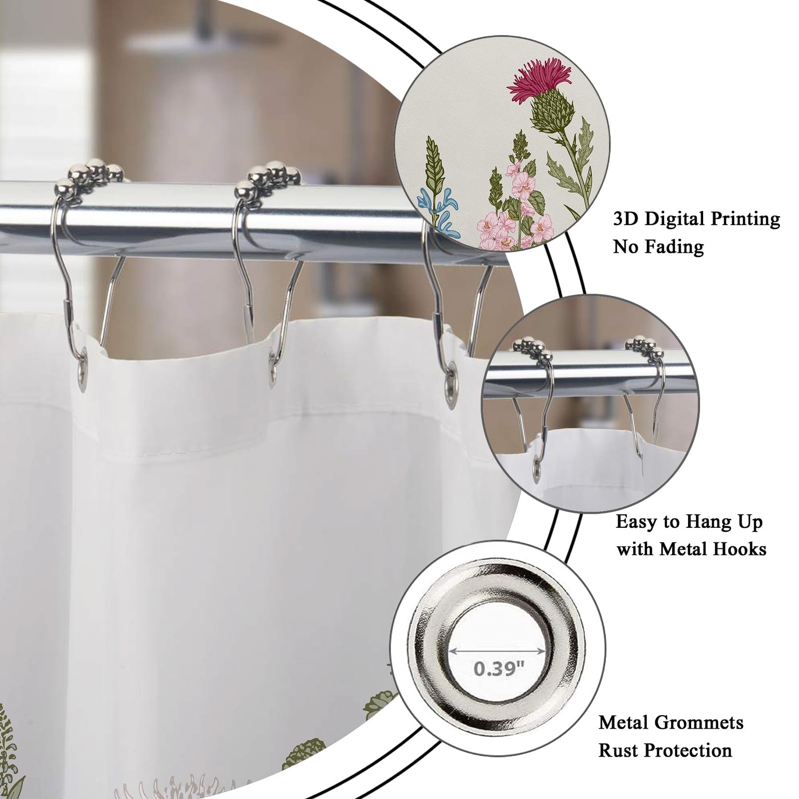 Custom Printed Bath Curtain — custom printed polyester bath curtain detail view