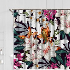 Chic Tropical Flower Leaf Polyester Bath Tub Shower Curtain With Hooks Rings 71" — custom printed polyester bath curtain