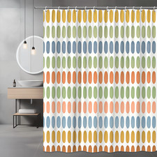 Colorful Fabric Shower Curtain with Boho Dot Pattern — custom printed polyester bath curtain