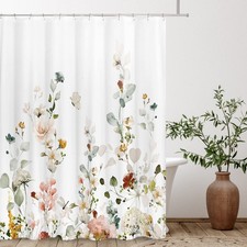 Colorful Blooming White Floral Shower Curtain Sets Tropical 71x71 Inch — custom printed polyester bath curtain