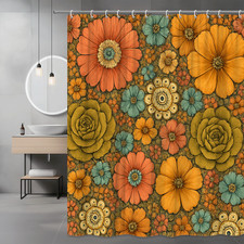 Floral Shower Curtain - Vintage Design with Colorful Flowers — custom printed polyester bath curtain
