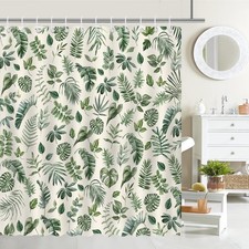 Tropical Green Plant Waterproof Shower Curtain with Jungle Leaves and Exotic — custom printed polyester bath curtain