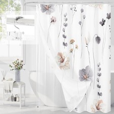 3in1 Shower Curtain Set Charcoal Grey Watercolor Floral PEVA 72x72 Inch — custom printed polyester bath curtain