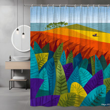 Colorful Tropical Leaf Shower Curtain Printed Landscape — custom printed polyester bath curtain