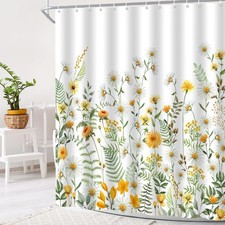LAEDCIITI Watercolor Yellow Wildflower Shower Curtain with Hooks 70x70IN — custom printed polyester bath curtain