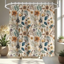 Boho Floral Shower Curtain 72x72 Inch, Botanical Wildflower Print Waterproof ... — custom printed polyester bath curtain