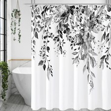 Eucalyptus Shower Curtain Set 72x72 Inch Black White Grey Watercolor Floral — custom printed polyester bath curtain