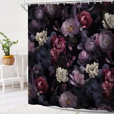 Black Floral Shower Curtain Vintage Burgundy Red 70" 70"W x 70"L (Pack of 1) — custom printed polyester bath curtain