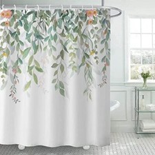 Green Floral Shower Curtain for Bathroom in a Set with Hooks, 72 Inches — custom printed polyester bath curtain