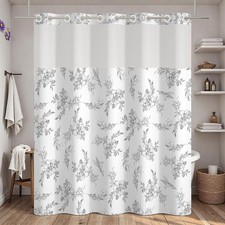 Floral Waterproof Shower Curtain with Snap in Liner 71" W x 74" H Fabric bath — custom printed polyester bath curtain