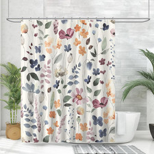 Floral Shower Curtain Set with Hooks - Colorful Leaves Bathroom Decor 72"W x 72" — custom printed polyester bath curtain