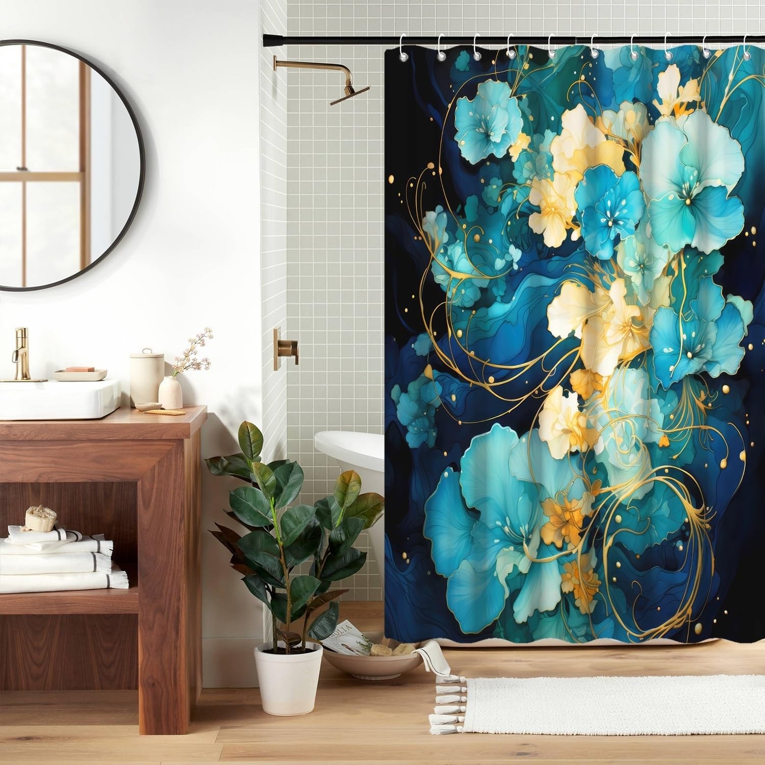 Custom Printed Bath Curtain — custom printed polyester bath curtain detail view