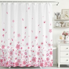 Pink Floral Petal Cherry Blossom Waterproof Fabric Shower Curtain 72x72 Inch — custom printed polyester bath curtain