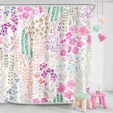 Hot Pink Cute Floral Shower Curtain, 72"W x 72"L (Pack of 1) Pink - Ivory — custom printed polyester bath curtain