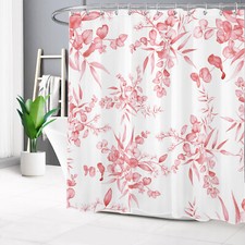 Rustic Botanical Leaf Pink Wildflower Shower Curtain Bathroom Accessories Set — custom printed polyester bath curtain