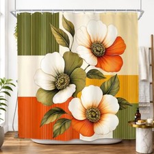 Rustic Floral Shower Curtain 72x72 72"W x 72"L (Pack of 1) 01orange Green — custom printed polyester bath curtain