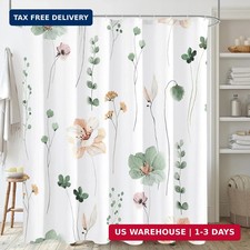 Gibelle Watercolor Floral Shower Curtain, Sage Green Beige Flower Shower Curtain — custom printed polyester bath curtain
