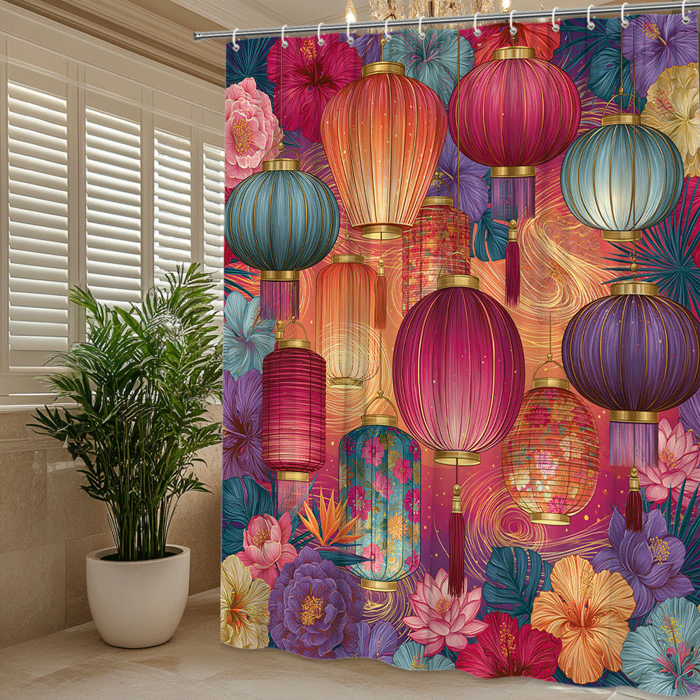 Custom Printed Bath Curtain — custom printed polyester bath curtain detail view