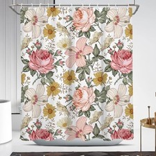 Pink Floral Shower Curtain Boho Vintage 60"W x 72"L (Pack of 1) Pale Pink — custom printed polyester bath curtain