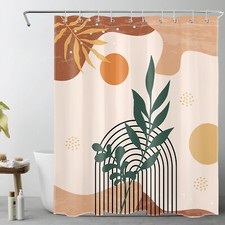 Abstract Sun Arched Green Leaf Mid Century Shower Curtain Set for Bathroom Decor — custom printed polyester bath curtain