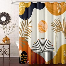 Boho Mid Century Shower Curtain, Modern Colorful Orange Aesthetic Cute Funky ... — custom printed polyester bath curtain