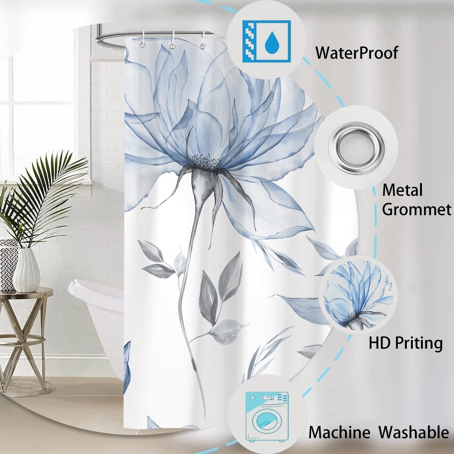 Custom Printed Bath Curtain — custom printed polyester bath curtain detail view