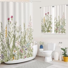 2 Piece Wildflower Botanical Shower Curtain Set with Window Curtain, 72x72 with — custom printed polyester bath curtain