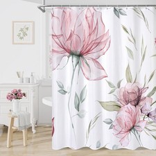 Litabel Extra Long Boho Watercolor Floral Shower Curtain 72 x 84, Pink and Gr... — custom printed polyester bath curtain