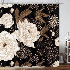 and Gold Shower Curtain, Dark Roses Leaves 72"W x 72"L (Pack of 1) Black — custom printed polyester bath curtain