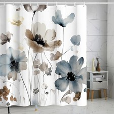 72x72 Inch Floral Shower Curtain Grey Blue Tan Watercolor Ink Waterproof Bath — custom printed polyester bath curtain