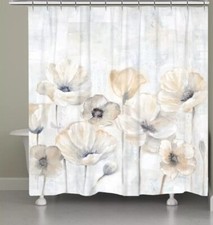 Gray Poppy Garden Shower Curtain Grey 71" x 72"(WS93) — custom printed polyester bath curtain